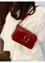 Red Retro Style Faux Leather Square Small Shoulder Bag Versatile For Women Detachable Dual Shoulder Straps Suitable For Girls Ladies Students Office Workers Commuting Outdoor Matching Ankolal Red