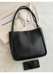 1 Pc Retro Plain Soft Surface Large Capacity Shoulder Bucket Bag Suitable For Women s Daily Casual Commuting Use Minimalist Style Women Bag