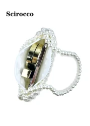 حقيبة يد كبيرة ذات مقبض من اللؤلؤ مزخرفة بالخرز، حقيبة كتف أو تحت الذراع