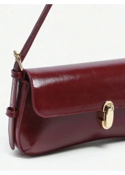 Women Retro Faux Leather Crossbody Baguette Bag With Buckle Decoration Suitable For Date Outing Party