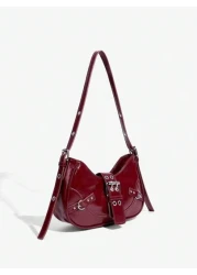 SHEIN ICON 1pc Rivet Decorated Punk Style Buckle Closure Y2K Fashion Women s Shoulder Bag Adjustable Strap For Teenagers Fashionable Burgundy Bag Valentines