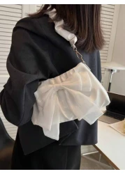 Lightweight Business Casual Bow Decor Ruched Bag For Teen Girls Women College Students Rookies White Collar Workers Perfect For Office College Work Business Commute Outdoors Travel Outings Perfect Val