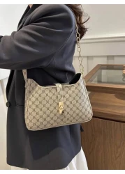 1 قطعة سحاب مزين بقفل معدني، بنمط زهري أنيق ومتعدد الاستخدامات، حقيبة كتف كاجوال مناسبة للاستخدام اليومي للنس