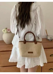Summer Beach Vacation Straw Woven Handbag Tote Shoulder Bag Rope Knot Picnic Basket Bag Fashion For Women Girls Going Out Shopping Gift