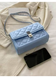 Fashion Solid Color Quilted Square Chain Shoulder Bag Versatile Flap Banquet Evening Bag New Lightweight Handbag Purse Daily Commuting Messenger Bag For White Collar And Student Casual Mobile Phone Co