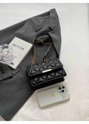 1pc Fashionable Solid Color Pressed Flap Mini Shoulder Bag With Chain Strap