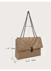 1pc Solid Color PU Leather Elegant Minimalist Stylish Stitching Metal Chain Crossbody Shoulder Bag With Flap Lock Suitable For Daily Wear Shopping Gathering And Cosmetic Storage Etc