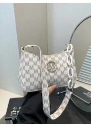 1pc Beige Vintage Floral PU Leather Tote Bag With Metal Hardware Decor Shoulder Bag For Ladies