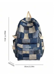 Fashionable Colorblock Plaid Casual Large Capacity Backpack For Men Versatile Daily Commute School Backpack Students Book Bag School Bag For Books School Supplies Gifts Fall Christmas Scream Bag Backp