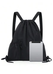 Large Stock New Arrival Water Proof Nylon Drawstring Backpack Solid Color Travel Outdoor Gym Bag Simple Outdoor Travel Backpack Weekend Summer Vacation Holiday Document Carry On Casual Black Personali
