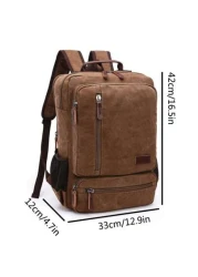 1pc Fashionable Canvas Backpack With Large Capacity And Multiple Pockets Wear Resistant Leather Handle Suitable Students Outdoor Travel Business Trip Laptop Backpack Commute Book Bag School Bag Portab