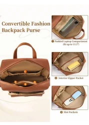 NEWHEY حقيبة ظهر جلد صناعي (بو) للرجال ، حقيبة ظهر محورية قابلة للتحويل ، حقيبة ظهر مضادة للماء ، حقائب ظهر أنيقة ل