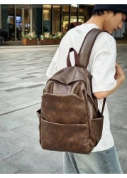 Men s Simple Functional Backpack Large Capacity Water Repellent Oil Wax Leather Material Multi Compartment And Multi Compartment Wear Resistant Backpack Sponge Buffer Zone On The Back Widened Comforta