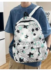  Overall Tailoring Random Pattern Placement 1pc 31cm 13cm 43cm Fashionable Star Pattern Large Capacity Nylon Backpack Versatile For Men Suitable For Daily Use Work School For Elementary Middle And Col