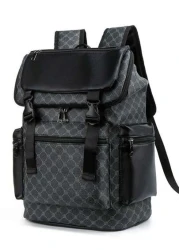 1pc Men Fashion Backpack Casual Daypack With Printing Large Capacity Travel Laptop Rucksack Hiking Backpack With Zipper PVC Black Bag Gift For Men Men s Accessories