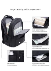 1pc Classic Black Backpack For Men Large Capacity Multi Layer Design Adjustable Shoulder Strap Polyester Lining Zipper Closure Side Water Bottle Holder Suitable For School And Travel Casual Style Back