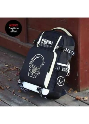 Luminous Cartoon Astronaut Backpack Minimalist Lightweight Oxford Cloth Large Capacity Computer Bag Adjustable Travel Campus Backpack All Webbing Randomly Printed Anime School Supplies