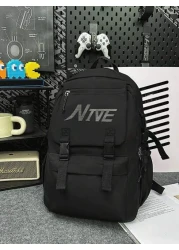 Men s Black Graphic Print Flap Large Capacity Travel Backpack Middle School Student Campus Bag Boys Rucksack