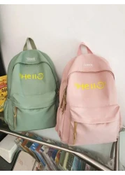 New Solid Color Large Capacity Letter Printed Backpack Fashionable And Versatile Casual Student Classroom Commuter Backpack Unisex