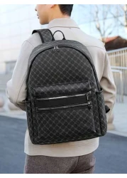 Large Capacity Printed Retro Backpack Unisex Fashion PU Leather Business Laptop College School Bag