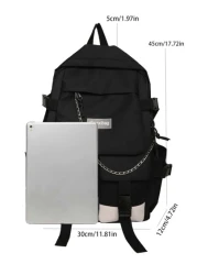 حقيبة ظهر رجالية مزينة بشعار وسلسلة, حقيبة كمبيوتر محمول, حقيبة كتب, حقيبة ظهر, حقيبة كتف, حقيبة سفر, حقيبة رياض