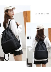 Drawstring Backpack Fashion School Gym Drawstring Camping Bag Casual String Knapsack School Backpack Schoolbag For Travel College School Commute Lightweight Sport Bag Black Backpack University Dorm Pr