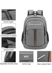 حقيبة ظهر رجالية محفظة مع تصميم شريط عاكس وجيوب متعددة، تحمل حقيبة كمبيوتر 15.6 بوصة، حقيبة مدرسية خفيفة الوزن،