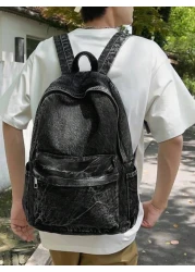 peach tree 1pc Men s Retro Backpack Fashionable Solid Color Adjustable Shoulder Strap Zipper Closure Casual Vintage Daily Use Large Capacity Lightweight Water Washed Canvas College Backpack Peach Chri