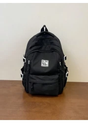 15 6Inch Large Capacity Water Proof Foldable Dirty Resistant Letter Patch Decor Laptop Backpack Medium Black Schoolbag For Travel College School Casual Backpack Thanksgiving Purse Computer Black Bag H