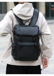 Large Capacity Pu Commuting Travel Backpack Rucksack College Bag School Bag Multi Functional British Style Flap Backpack Retro Plaid Print Computer Bag Drawstring Flap Pockets Backpack Outdoor Vacatio