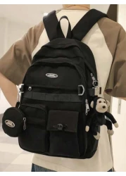 حقيبة ظهر نايلون عصرية بسحاب، ذات سعة كبيرة وحزام واحد للحمل، مناسبة لطلاب الجامعة والذهاب للمدرسة، تأتي مع ق