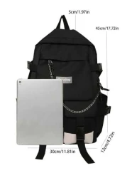 Dual Pocket Chain Decor Men s Casual Backpack School Supplies