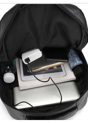 Usb Charging Backpack Men Pu Large Laptop Backpack Male Schoolbag Schoolbag For Travel College School Casual Laptop Backpack Commute Lightweight Leather Vintage Vacation Sport Waterproof Portable Lapt