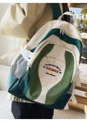 حقيبة ظهر خفيفة اللون الأخضر بشعارات بسيطة بأسلوب أكاديمي، حقيبة ظهر مناسبة للطلاب في المرحلة الإعدادية، حقي