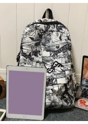 MINGHONG حقيبة ظهر نايلون جرافيتي ذات سعة كبيرة للطلاب، حقيبة ظهر للسفر والأعمال والأوقات الحرة، بناموذج الرسائل