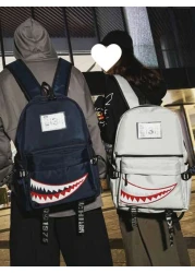Street Fashion New Backpack Creative Large Shark Design Korean Style For High School College Students Casual Rucksack All Straps And Prints Letters Are Random School Backpack