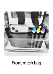 1pc PVC New Transparent Backpack With Mesh Pocket Large Capacity Simple Schoolbag Casual Fashion Backpack Daily Use Commuter Multifunctional Dormitory Essential Schoolbag Travel Holiday Thanksgiving G