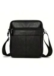 1 قطعة حقيبة جلد أسود أصلي فاخر: أنيقة، متعددة الأغراض مع حزام قابل للتعديل، مثالية للأناقة والوظيفة اليومية،