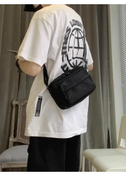 حقيبة كروس بودي خفيفة الوزن لون واحد بسيطة للرجال للطلاب والتنقل، حقيبة كتف كاجوال مبسطة من النايلون لوقت الف