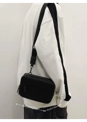 peach tree 1pc Fashionable Solid Color Mini Box Shoulder Bag PU Leather Casual Asymmetrical Neck Messenger Bag Peach Tree Minimalist Solid Color Men Crossbody Bag Geometric Square Box Waterproof Trave