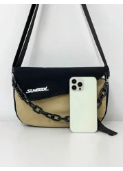 peach tree 1pc Men s Messenger Bag Bicolor Patchwork Letter Chain Decor Shoulder Bag Casual Nylon Waterproof Mini Crossbody Bag Suitable For Daily Use Halloween Christmas Gift For Boyfriend Student Ou