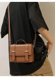 peach tree 1pc Fashionable Solid Color Adjustable Strap Flap Closure Casual Retro Daily Wear Messenger Bag Business Lightweight Waterproof PU Mini Crossbody Bag Christmas Bag Vacation Gifts Retro Bag