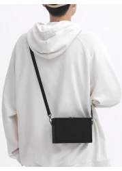 peach tree 1pc Minimalist Solid Color Adjustable Strap Closure Lightweight Water Resistant PU Holiday Shopping Essential Shoulder Bag Peach Tree Black Bag Travel Essentials Holiday Essentials Bag For