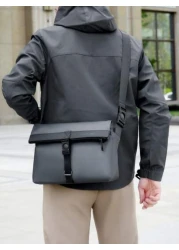 1pc Casual PU Leather Messenger Bag For Men Gray Solid Color Fashionable Shoulder Bag For Business Commuting College Student School Backpack With Large Capacity Waterproof Lightweight And Adjustable S