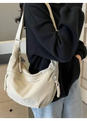 peach tree 1pc Peach Tree Crescent Moon Crossbody Bag Versatile Casual Large Capacity Adjustable Shoulder Strap Multi Pockets Vintage Lightweight Water Washed Nylon Material Christmas Men Bag Vacation