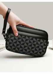 Korean Style Shoulder Bag Square PU Leather Crossbody Bag With Random Floral Windmill Print Versatile For Casual Business College Students Sports Gift For Boyfriend Mini Bag Small Bag Purse