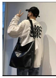 1pc PU Dual Pocket Solid Color Minimalist Sling Bag Large Capacity Crossbody Bag Casual Versatile Tote For Men Korean Style Students Shoulder Bag Gift Sling Bag For Men Graduation School Supplies