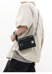 peach tree حقيبة صندوق رجالية، حقيبة كروس بودي، حقيبة كتف، حقيبة مربعة، محفظة جلد مقاوم للماء مع غطاء مقلوب، حقيبة