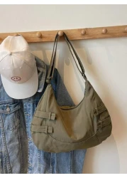 حقيبة كانفاس ذات سعة كبيرة جديدة، حقيبة كتف عصرية وحمل عبر الجسم، تصميم أنيق بسيط على شكل كرة