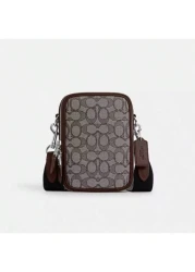 Coach Stanton Crossbody Bags For Men Small Leather Phone Wallet Purses Card Slots With Adjustable Guitar Strap Shoulder Bag In Signature Jacquard